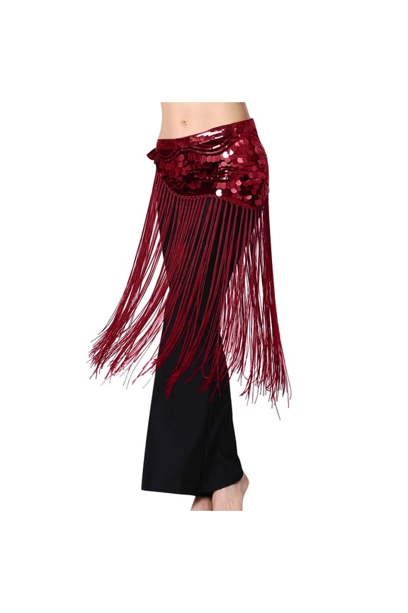 Belly Dance Hip Scarf for Women Sequin Tassel Skirt Mermaid Long Fringe Sparkly Dancing Rave Party Triangle Wrap Skirts Belt Waist Music Festival Costume