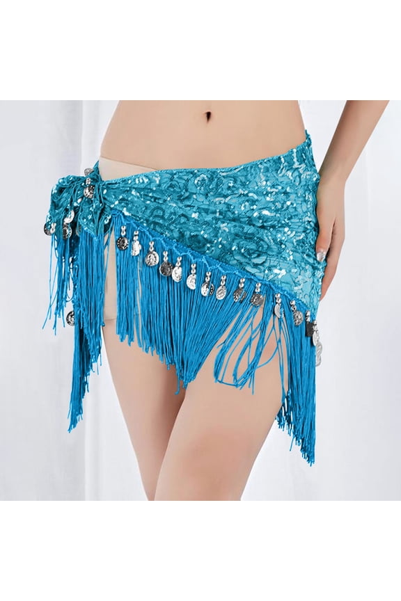Belly Dance Hip Scarf for Women Sequin Tassel Triangular Wrap Skirt Belt Waist Music Festival Dancing Rave Party Performance Mini Skirts Carnival Costume