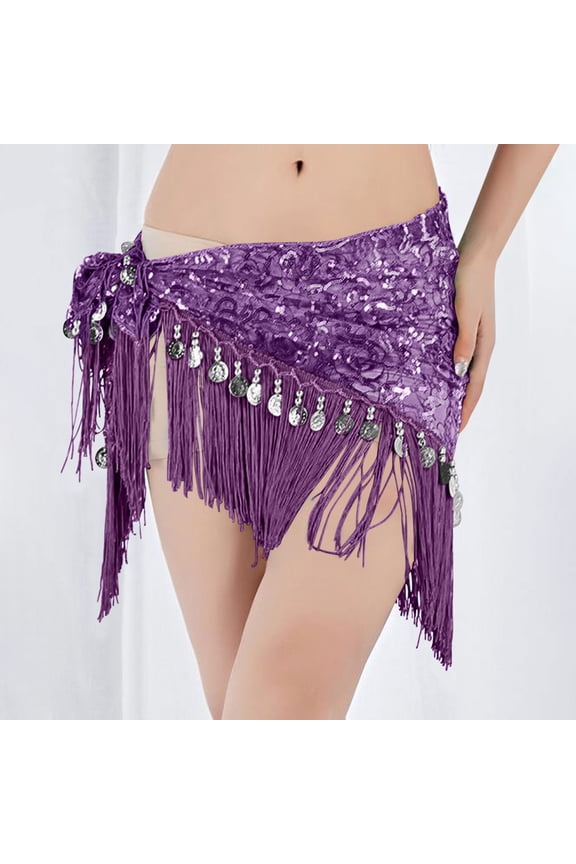 Belly Dance Hip Scarf for Women Sequin Tassel Triangular Wrap Skirt Belt Waist Music Festival Dancing Rave Party Performance Mini Skirts Carnival Costume