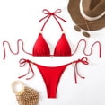 thumbnail image 1 of Xdegoge Bikini Sets for Women Halter Triangle Top Tie Side High Cut Bottom Two Piece Bathing Suits Smooth Fabric Metal Charm Details Flattering Summer Cruise, 1 of 6