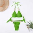thumbnail image 1 of Xdegoge Bikini Sets for Women Halter Triangle Top Tie Side High Cut Two Piece Bathing Suits Crinkle Ribbed Metal Chain Link Details Flattering Pool Party, 1 of 7