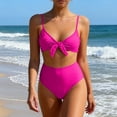 thumbnail image 1 of Xdegoge Bikini Sets for Women Scoop Neck Tie Front Top High Waisted Bottom Two Piece Bathing Suits Smooth Solid Color Flattering Modest Summer Vacation, 1 of 5