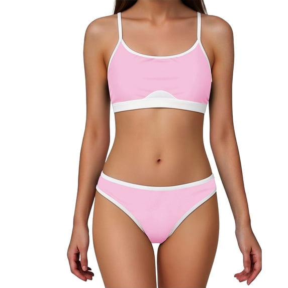 Xdegoge Bikini Sets for Women Scoop Neck Two Piece Bathing Suits Smooth Color Block Athletic Sporty Flattering Summer Vacation Swimming Suits Swimwear