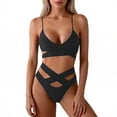 thumbnail image 1 of Xdegoge Bikini Sets for Women Plunge V Neck Wrap Front Top Strappy Cut out High Waisted Bottom Two Piece Bathing Suits Solid Flattering Pool Party, 1 of 8