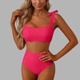 thumbnail image 1 of Xdegoge Bikini Sets for Women Square Neck Tie Shoulder Top High Waisted High Cut Bottom Two Piece Bathing Suits Smooth Solid Flattering Pool Party, 1 of 5
