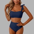 thumbnail image 1 of Xdegoge Bikini Sets for Women Square Neck Tie Shoulder Top High Waisted High Cut Bottom Two Piece Bathing Suits Smooth Solid Flattering Pool Party, 1 of 5