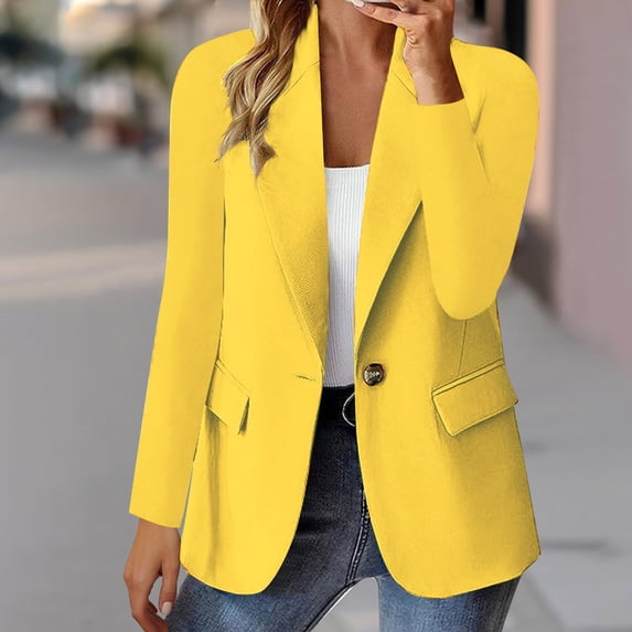 Xdegoge Blazer Tops for Women Lapel Collar Long Sleeve Work office Dressy Slim Fit Solid Pattern Single Button Lightweight Breathable Spring Summer Tops