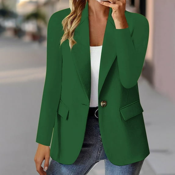 Xdegoge Blazer Tops for Women Lapel Collar Long Sleeve Work office Dressy Slim Fit Solid Pattern Single Button Lightweight Breathable Spring Summer Tops