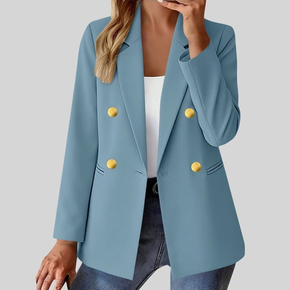 Xdegoge Blazer for Women Notch Lapel Long Sleeve Dressy Casual Work office Slim Fit Double Breasted Button Up Fashion Lightweight Summer Spring Tops Stylish Business Jacket