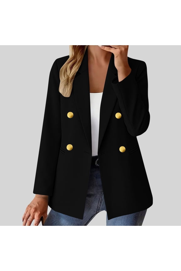 Blazer for Women Notch Lapel Long Sleeve Work office Professional Slim Fit Double Breasted Gold Button Detail Lightweight Summer Spring Tops Casual Business Jacket