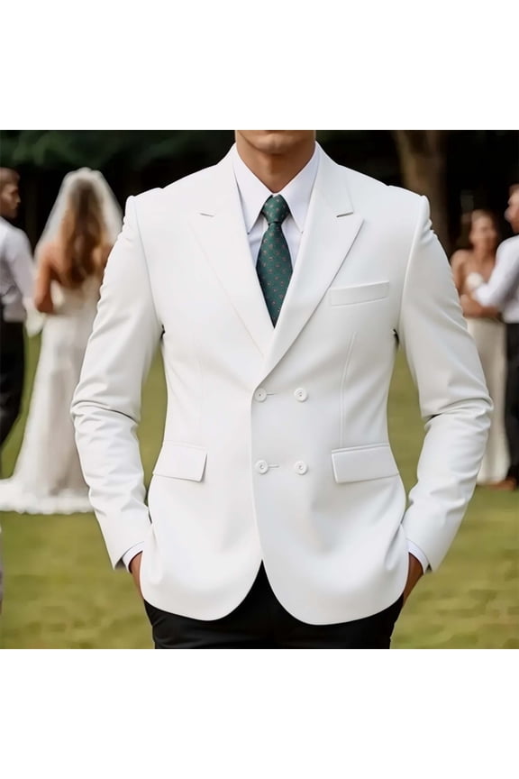 Blazers for Men Long Sleeve Double Breasted Buttons Dress Coat Turndown Fashon Casual Slim Fitting Solid Color Suit Jackets for Wedding Business