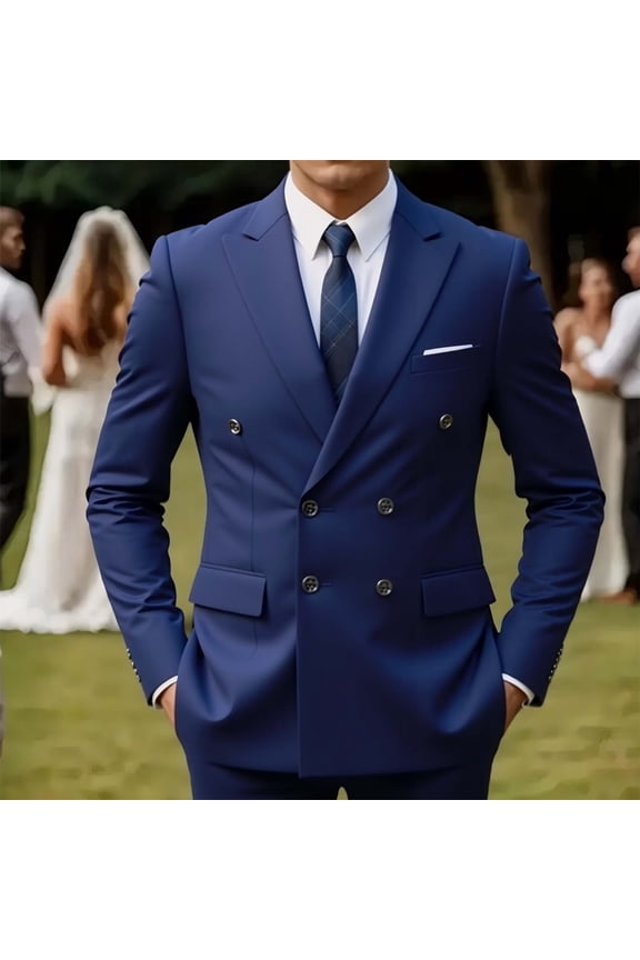 Blazers for Men Long Sleeve Double Breasted Buttons Dress Coat Turndown Fashon Casual Slim Fitting Solid Color Suit Jackets for Wedding Business