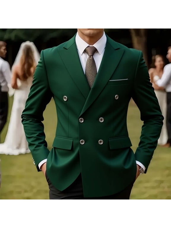 Blazers for Men Long Sleeve Double Breasted Buttons Dress Coat Turndown Fashon Casual Slim Fitting Solid Color Suit Jackets for Wedding Business