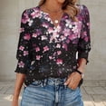 thumbnail image 1 of Xdegoge Blouses for Women Dressy Casual 3/4 Sleeve Floral Printed Shirt V Neck Loose Fit Business Tops Summer Outfits Tunic Fashion Tee Shirts Online Order History Returns Online Orders, 1 of 6