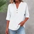 thumbnail image 1 of Xdegoge Blouses for Women Notch V Neck Three Quarter Sleeve Casual Workwear Loose Fit Contrast Stitching Detail Solid Textured Pattern Spring Summer Tops, 1 of 6
