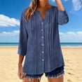 thumbnail image 1 of Xdegoge Blouses for Women V Neck Three Quarter Sleeve Casual Dressy Loose Fit Button Down Pintuck Detail Solid Lightweight Flowy Spring Summer Tops Shirts, 1 of 7