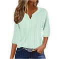 thumbnail image 1 of Xdegoge Blouses for Women Split V Neck Half Sleeve Casual Everyday Wear Vibe Relaxed Fit Pointelle Knit Fabric Front Button Detail Flowy Spring Tops, 1 of 4