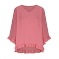 thumbnail image 1 of Xdegoge Blouses for Women V Neck Three Quarter Sleeve Casual Boho Wear Loose Boxy Fit Solid Ruffle Hem Detail Lightweight Flowy Summer Spring Tops, 1 of 7