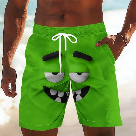 Xdegoge Board Shorts for Men Quick Dry Swim Trunks with Pockets Funny Cartoon Face Print Beach Shorts Comfortable Summer Bathing Suits for Swimming Surfing