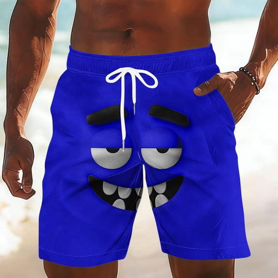 Xdegoge Board Shorts for Men Quick Dry Swim Trunks with Pockets Funny Cartoon Face Print Beach Shorts Comfortable Summer Bathing Suits for Swimming Surfing