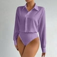 thumbnail image 1 of Xdegoge Bodysuit Shirts for Women Collared Neck Long Sleeve Workwear Dressy Slim Fit Solid Button Down Detail Lightweight Stretchy Spring Tops, 1 of 7