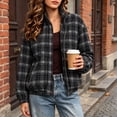 thumbnail image 1 of Xdegoge Bomber Jackets for Women Fall Plaid Stand Collar Long Sleeve Zip Up Outerwear Fall Winter Lightweight Casual Vintage Streetwear Coats Black XXL, 1 of 8