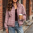 thumbnail image 1 of Xdegoge Bomber Jackets for Women Fall Plaid Stand Collar Long Sleeve Zip Up Outerwear Fall Winter Lightweight Casual Vintage Streetwear Coats Pink S, 1 of 8