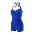 thumbnail image 1 of Xdegoge Boy Shorts Swimsuits for Women One Piece Halter Neck Ruched Bathing Suits Tummy Control Modest Full Coverage Summer Vacation Beachwear outfits, 1 of 6