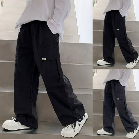 Xdegoge Boy's Baggy Cargo Pants with Big Pockets Streetwear Fashion Casual Wide Leg Trousers