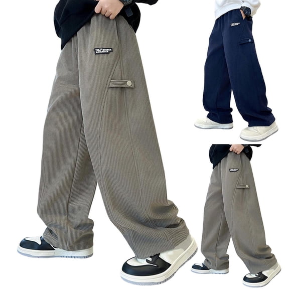 Xdegoge Boy's Corduroy Cargo Wide Leg Pants with Pockets Streetwear Fashion Trousers