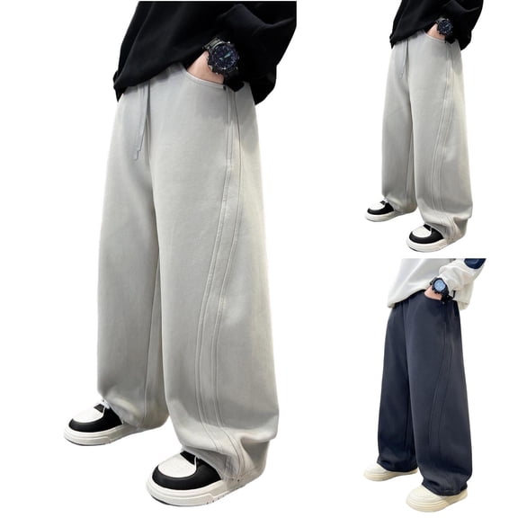 Xdegoge Boy's Loose Straight Leg Pants Casual Wear Comfortable Streetwear Trousers Solid Color Bottoms