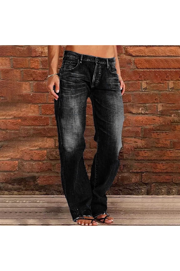 Boyfriend Jeans for Women Mid Rise Straight Leg Denim Pants Classic Vintage Wash Distressed withHem Stretchy Durable Flattering Casual Everyday Streetwear