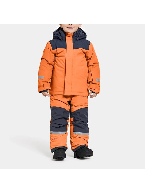 Boys 2 Piece Snowsuit Waterproof Windproof Insulated Colorblock Snow Pants And Hooded Jacket Ski Suit Set Snowboarding Outdoor Winter Overalls
