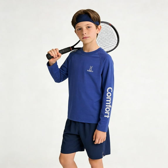 Xdegoge Boys Athletic Long Sleeve T-Shirt Moisture Wicking Quick Dry Tops Comfort Sport Activewear for Tennis Training