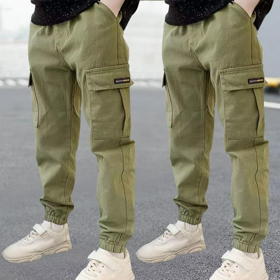 Xdegoge Boys Cargo Pants 2 Pack Elastic Waist Casual Joggers Kids Sweatpants with Pockets Trendy Lightweight Athletic Trousers Workout Pull On Bottom Cargo Pants for Toddler 3-14