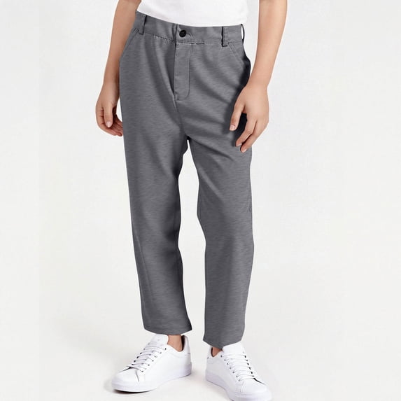 Xdegoge Boys Casual Chino Pants Flat Front Dress Trousers Stretchy Twill Uniform Pants with Pockets Kids School Wedding Party Everyday Teen Wear