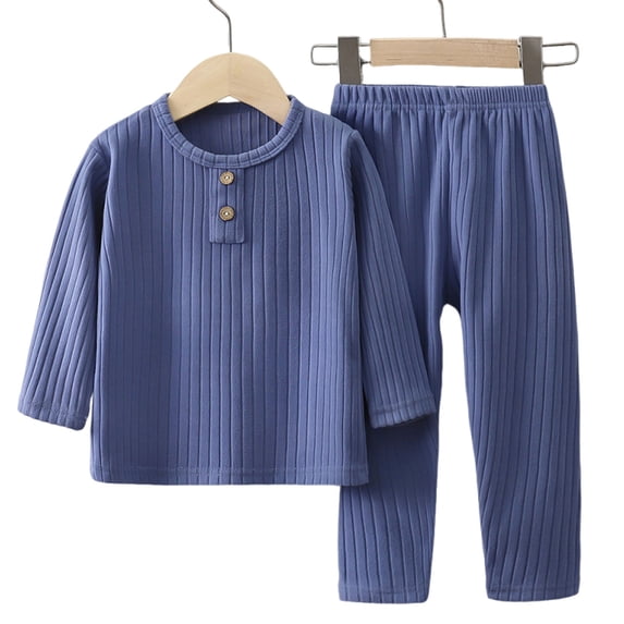 Xdegoge Boys Casual Ribbed Knit 2 Piece Clothes Set Long Sleeve Button Down Henley Top and Mid Rise Straight Pants Outfits Comfy Basic School Playwear