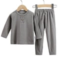 thumbnail image 1 of Xdegoge Boys Casual Ribbed Knit 2 Piece Clothes Set Long Sleeve Button Down Henley Top and Mid Rise Straight Pants Outfits Comfy Basic School Playwear, 1 of 3