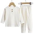 thumbnail image 1 of Xdegoge Boys Casual Ribbed Knit 2 Piece Clothes Set Long Sleeve Button Down Henley Top and Mid Rise Straight Pants Outfits Comfy Basic School Playwear, 1 of 3