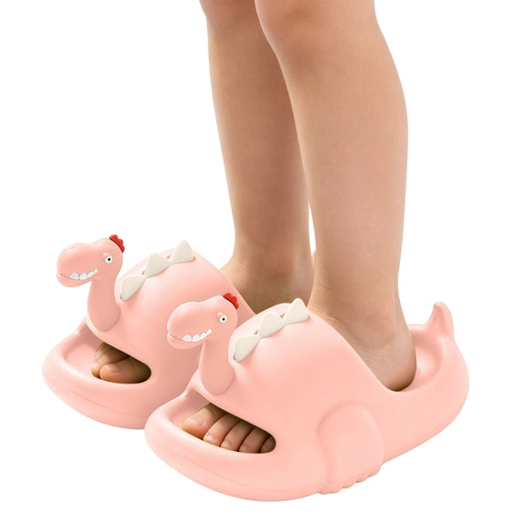 Xdegoge Boys Cute 3D Dinosaur Slippers Kids Thick Sole Shower Slides Lightweight Non-Slip Summer Sandal Open Toe Toddler House Shoes for Bathroom Beach Pool Activities