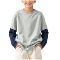 thumbnail image 1 of Xdegoge Boys Girls Crewneck Sweatshirts Long Sleeve Layered Look Color Block Pullover Tops Casual Fall Comfy Athletic Activewear 3-15 Years Gray 14-15 Years, 1 of 6