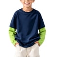 thumbnail image 1 of Xdegoge Boys Girls Crewneck Sweatshirts Long Sleeve Layered Look Color Block Pullover Tops Casual Fall Comfy Athletic Activewear 3-15 Years Green 14-15 Years, 1 of 6