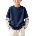 thumbnail image 1 of Xdegoge Boys Girls Crewneck Sweatshirts Long Sleeve Layered Look Color Block Pullover Tops Casual Fall Comfy Athletic Activewear 3-15 Years Navy 5-6 Years, 1 of 6