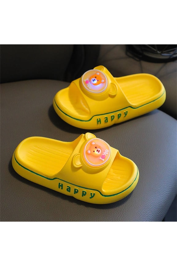 Boys Girls Light Up Slippers Cute Animal Bear Slide Sandals Thick Cushioned Sole Anti-Skid Waterproof Summer Open Toe Shoes for House Bathroom Shower Pool Toddler Everyday Wear