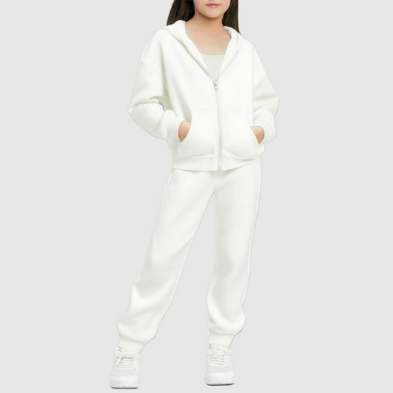 Xdegoge Boys Girls Sweastuits Sets Long Sleeve Zip Up Hoodies Elastic Waisted Joggers with Pockets Solid Color Casual Loose Athletic Trendy 2 Piece Outfits, 5-13 Years