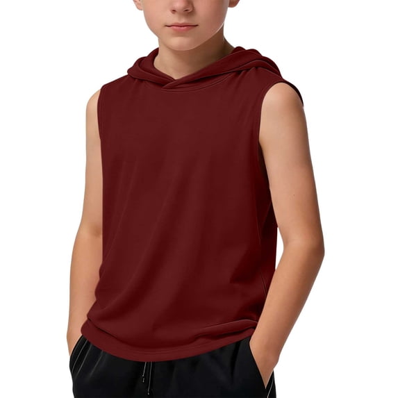 Xdegoge Boys Sleeveless Hooded Tank Tops Activewear Muscle Shirt Lightweight Breathable Workout Hoodie Tee Athletics Basketball Gym Training Summer Casual Tops Shirts