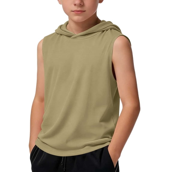 Xdegoge Boys Sleeveless Hooded Tank Tops Activewear Muscle Shirt Lightweight Breathable Workout Hoodie Tee Athletics Basketball Gym Training Summer Casual Tops Shirts