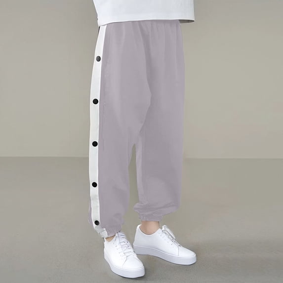 Xdegoge Boys Track Pants Snap Button Side Split Sweatpants Elastic Waist Athletic Joggers Casual Post Surgery Recovery Activewear Loose Fit Pants