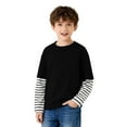thumbnail image 1 of Xdegoge Boys Two-Tone Striped Long Sleeve T-Shirt Kids Layered Look Fashion Tops Crew Neck Spring Shirts Tween Boy Back School Clothes, 1 of 4