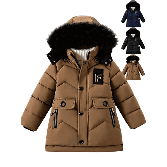 Xdegoge Boys Winter Heavyweight Puffer Jacket Thick Warm Padded Coat with Hood Outerwear with Pockets for Snow Cold Weather 5-13 Years